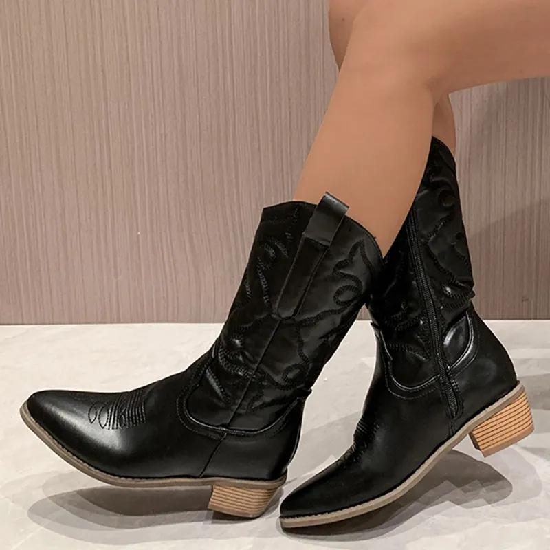 Angela Cowboy Boots | Western Boots with Zipper for Women-Fashion Nora