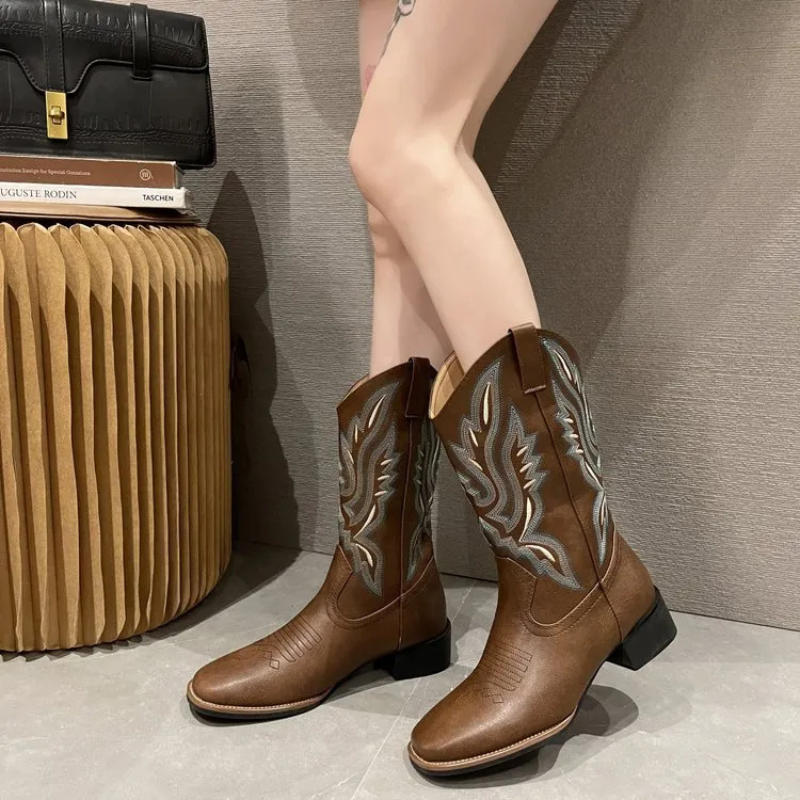 Angela Cowboy Boots | Western Boots with Zipper for Women-Fashion Nora