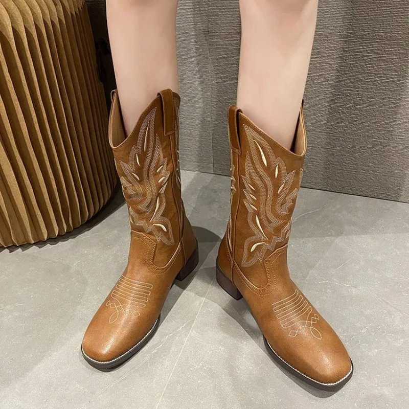 Angela Cowboy Boots | Western Boots with Zipper for Women-Fashion Nora