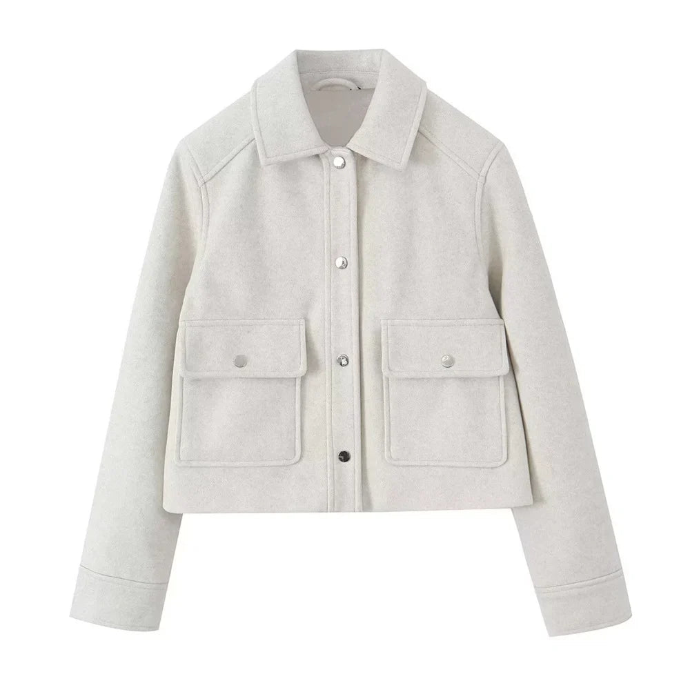 Autumn Jacket | Button-Up | Pockets | Woolen Jacket | Women's Jackets -Fashion Nora