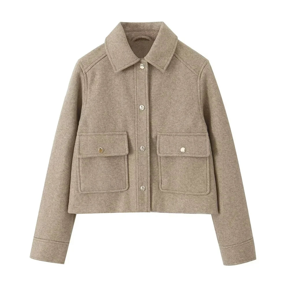 Autumn Jacket | Button-Up | Pockets | Woolen Jacket | Women's Jackets -Fashion Nora