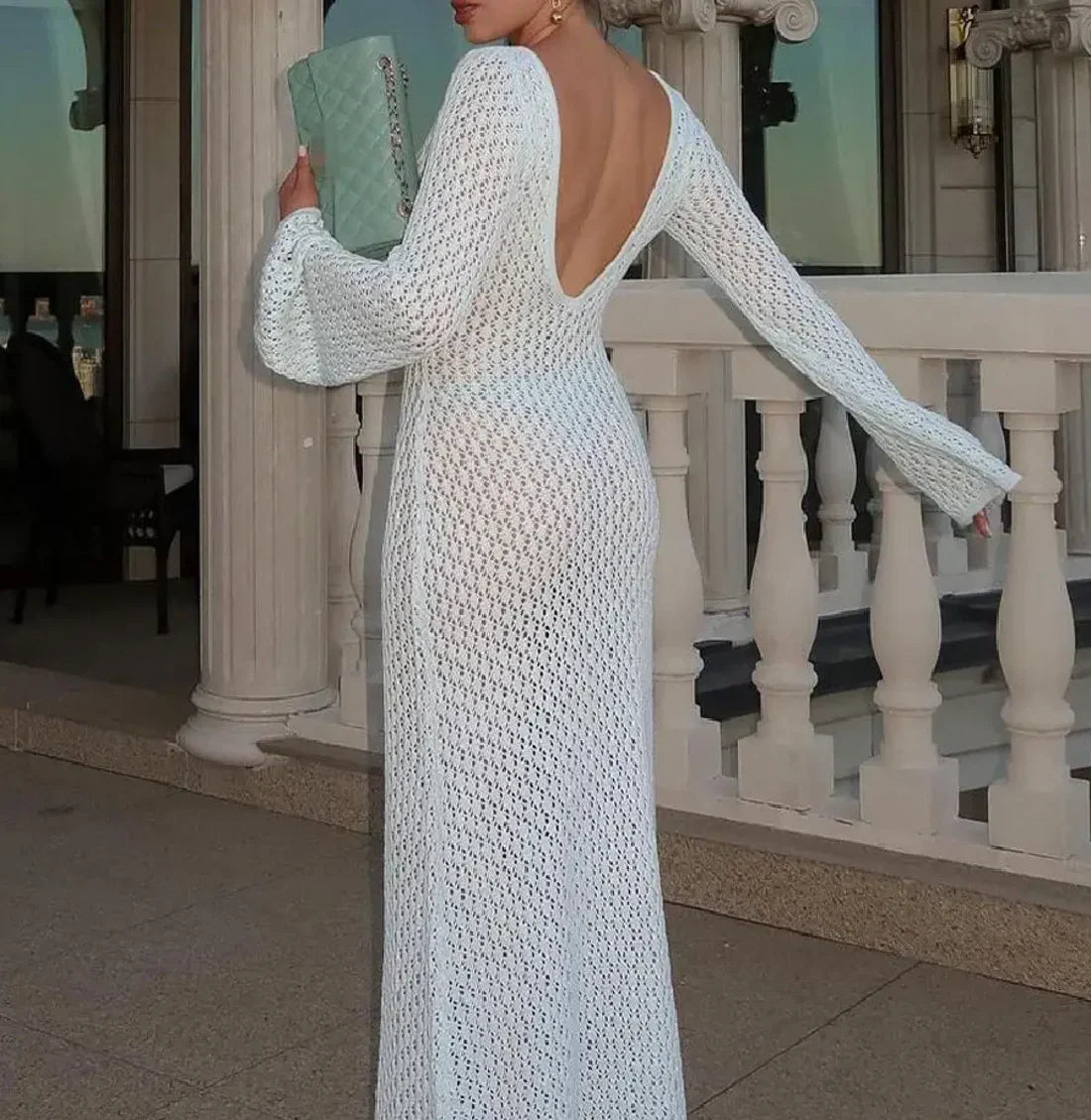 Beach Dress - Long Sleeve - Crochet - Maxi Dress - Beach Cover-Up Dresses-Fashion Nora