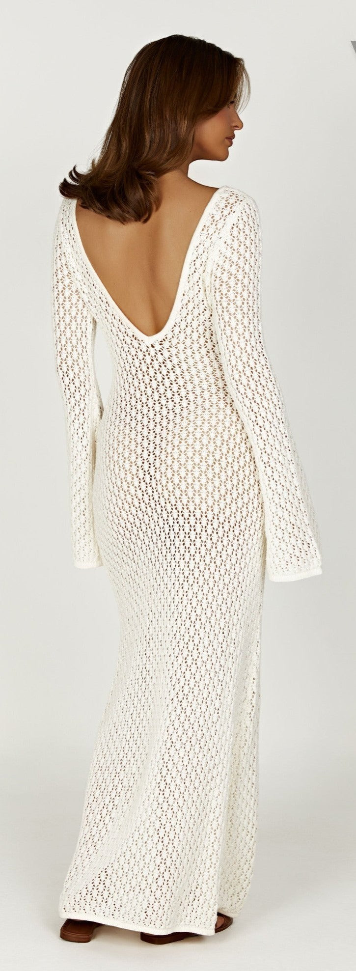 Beach Dress - Long Sleeve - Crochet - Maxi Dress - Beach Cover-Up Dresses-Fashion Nora