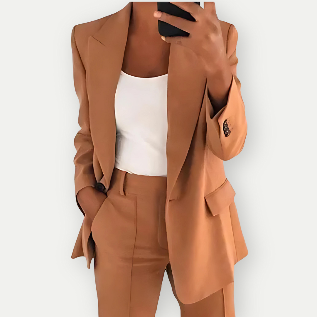 Blazer Set | High Waisted | Single Breasted | Women's Suit | Office Clothes-Fashion Nora