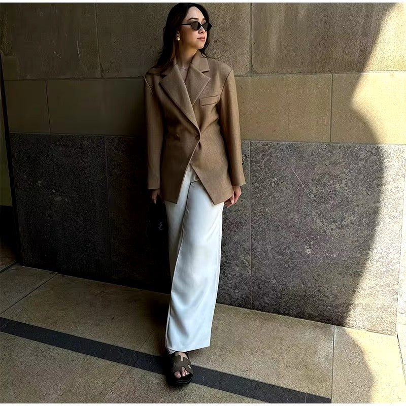 Blazer - Women's Oversized Double Breasted Long Blazer Jacket-Fashion Nora