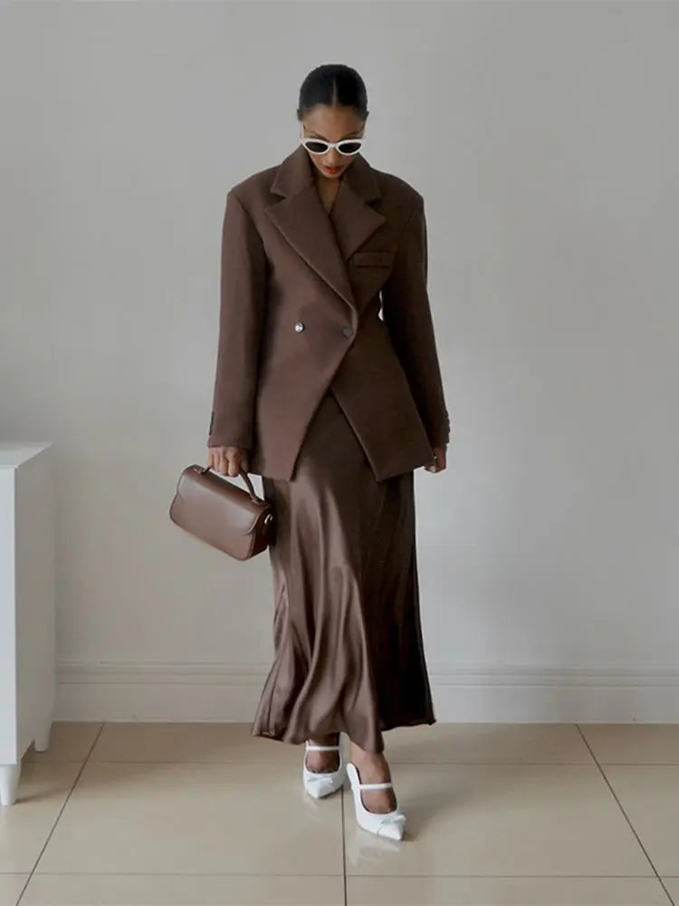 Blazer - Women's Oversized Double Breasted Long Blazer Jacket-Fashion Nora