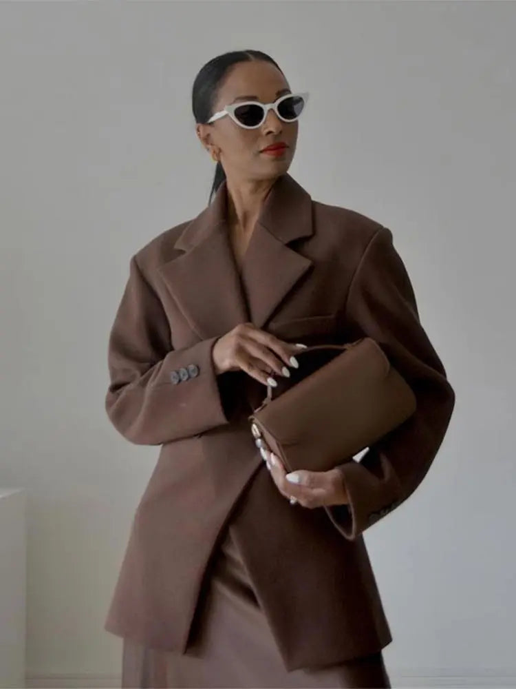 Blazer - Women's Oversized Double Breasted Long Blazer Jacket-Fashion Nora