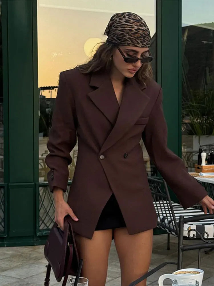 Blazer - Women's Oversized Double Breasted Long Blazer Jacket-Fashion Nora