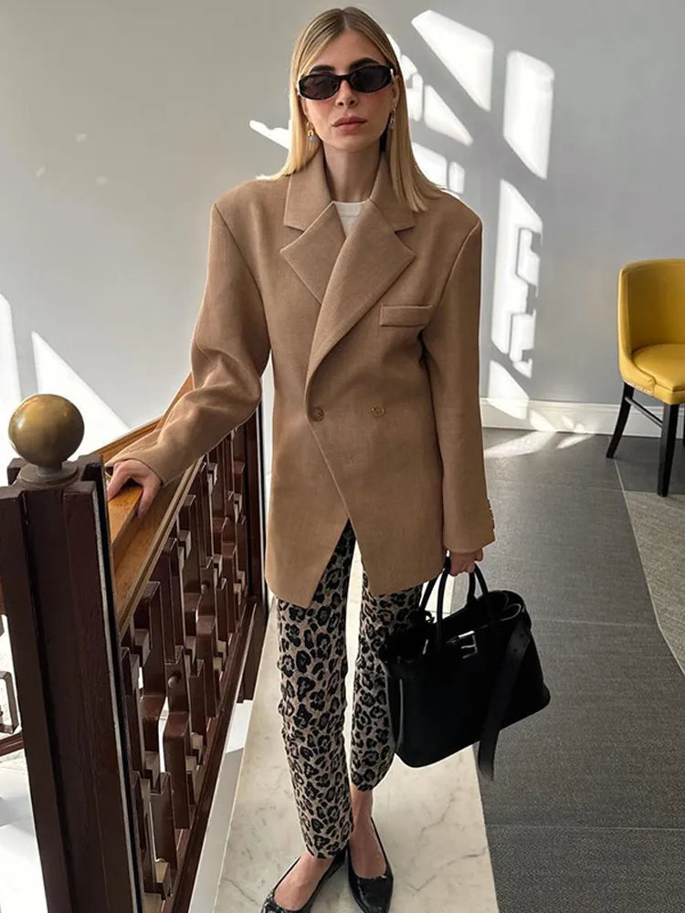 Blazer - Women's Oversized Double Breasted Long Blazer Jacket-Fashion Nora