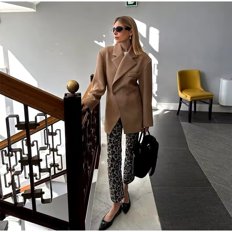 Blazer - Women's Oversized Double Breasted Long Blazer Jacket-Fashion Nora