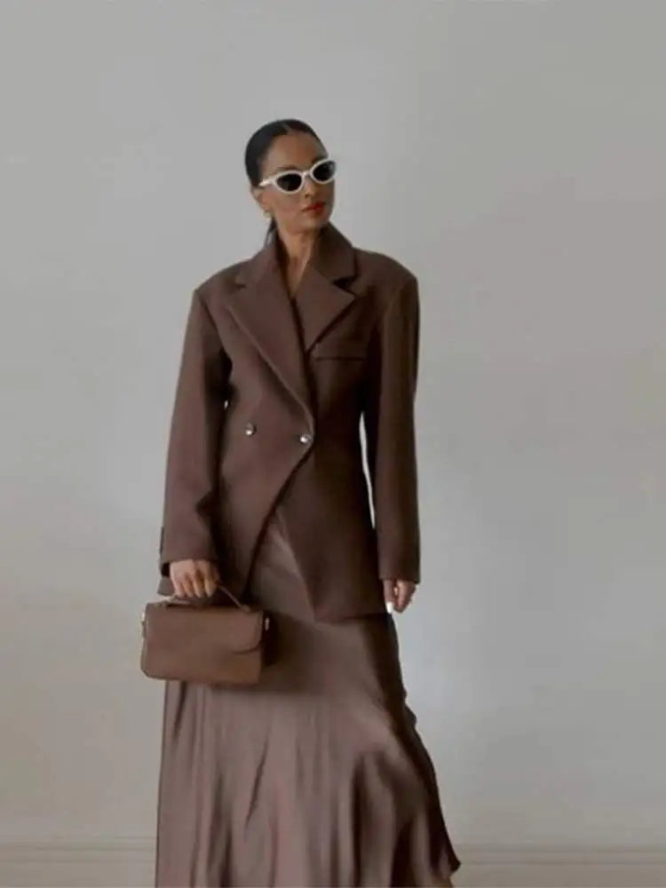 Blazer - Women's Oversized Double Breasted Long Blazer Jacket-Fashion Nora