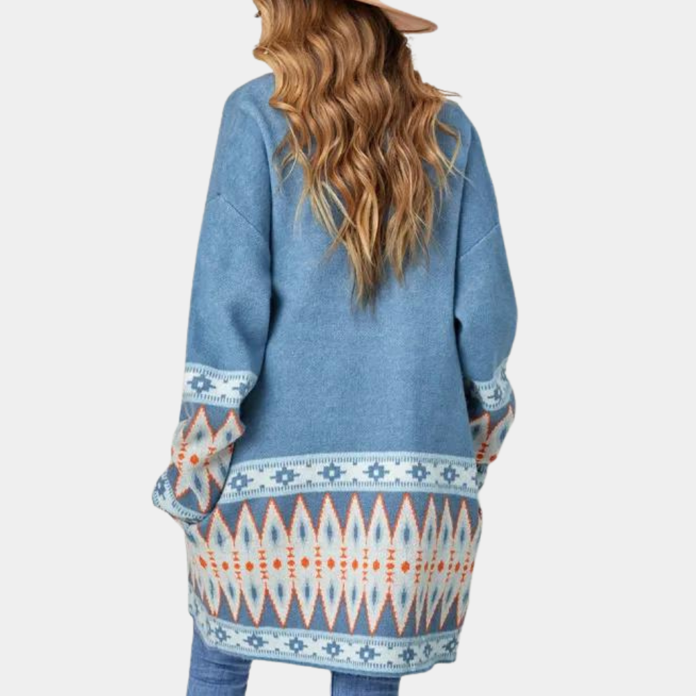 Blue Cardigan - Boho - Open Front - Long Cardigan - Women's Knitwear-Fashion Nora