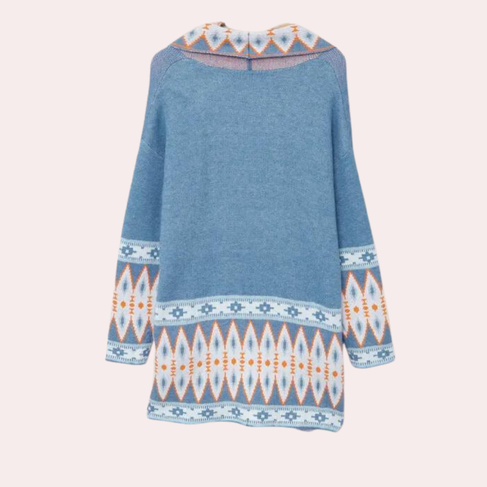 Blue Cardigan - Boho - Open Front - Long Cardigan - Women's Knitwear-Fashion Nora