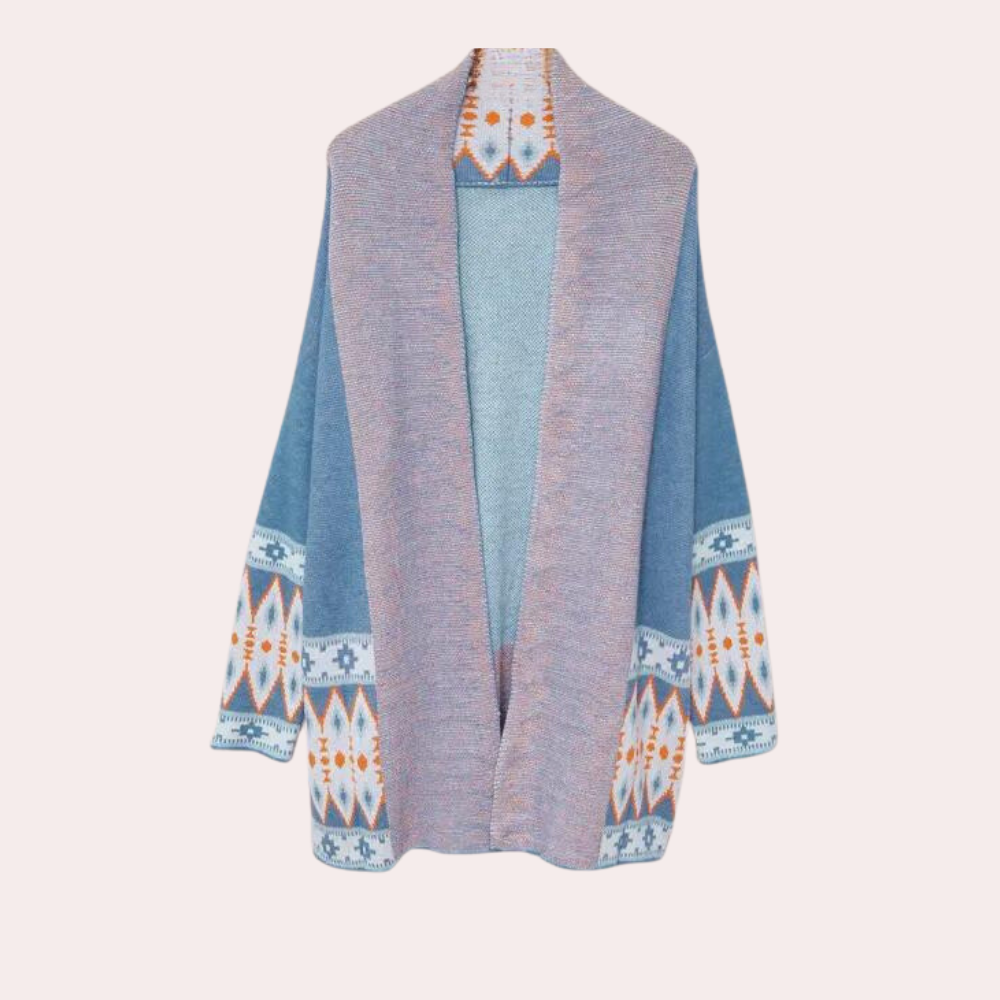 Blue Cardigan - Boho - Open Front - Long Cardigan - Women's Knitwear-Fashion Nora