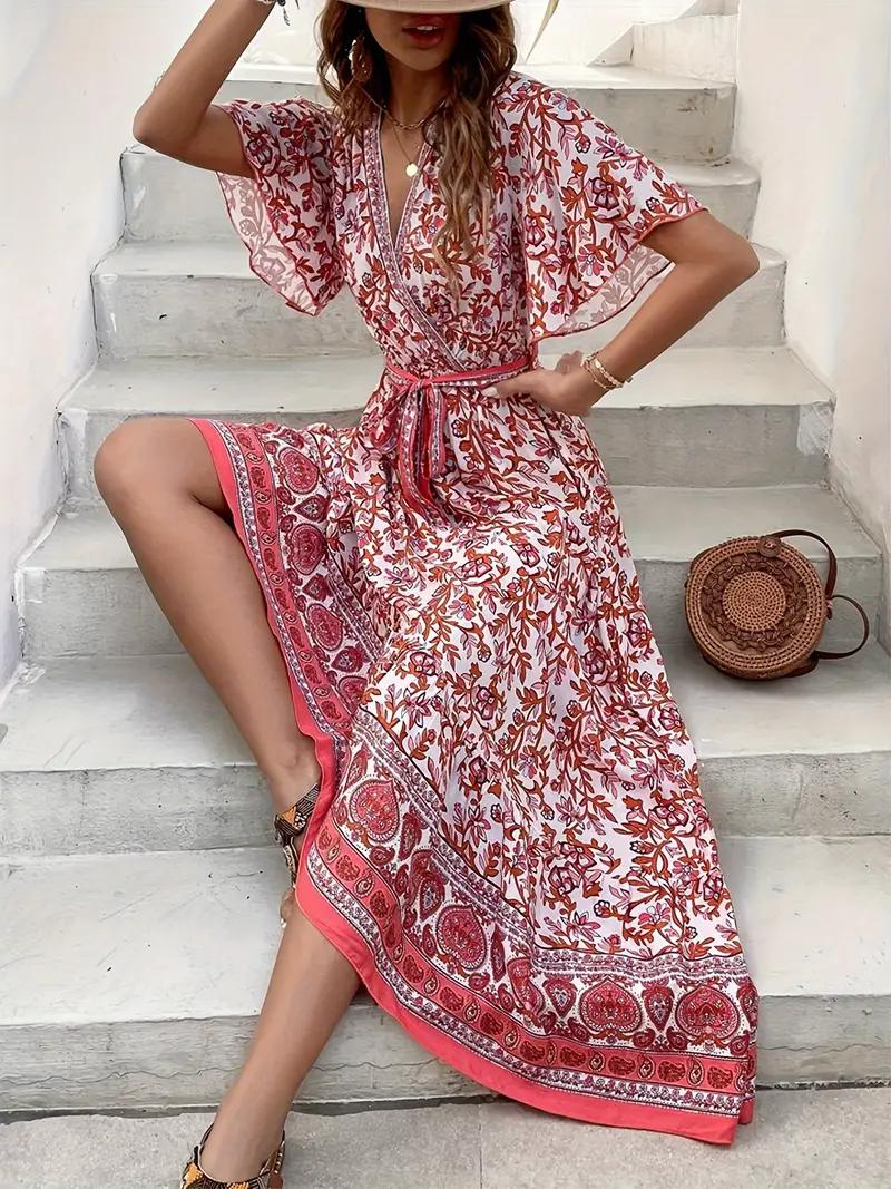 Boho Dress - Floral - Belted - Maxi Dress - Summer Dress-Fashion Nora