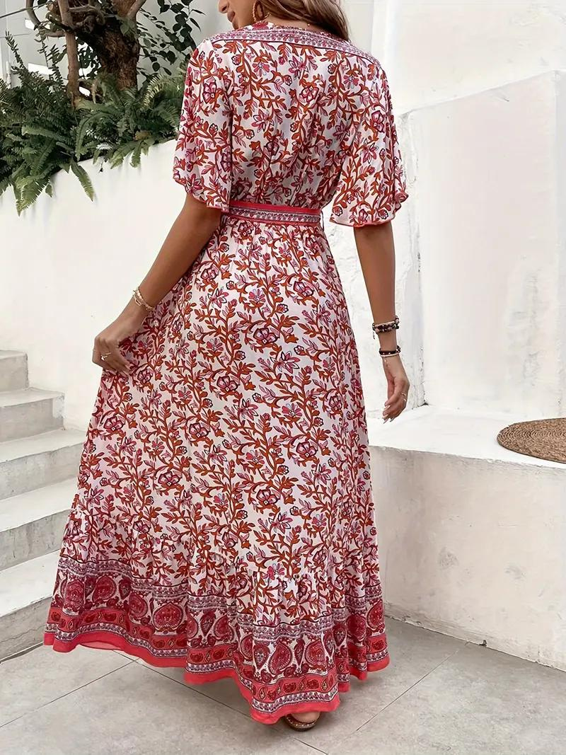 Boho Dress - Floral - Belted - Maxi Dress - Summer Dress-Fashion Nora
