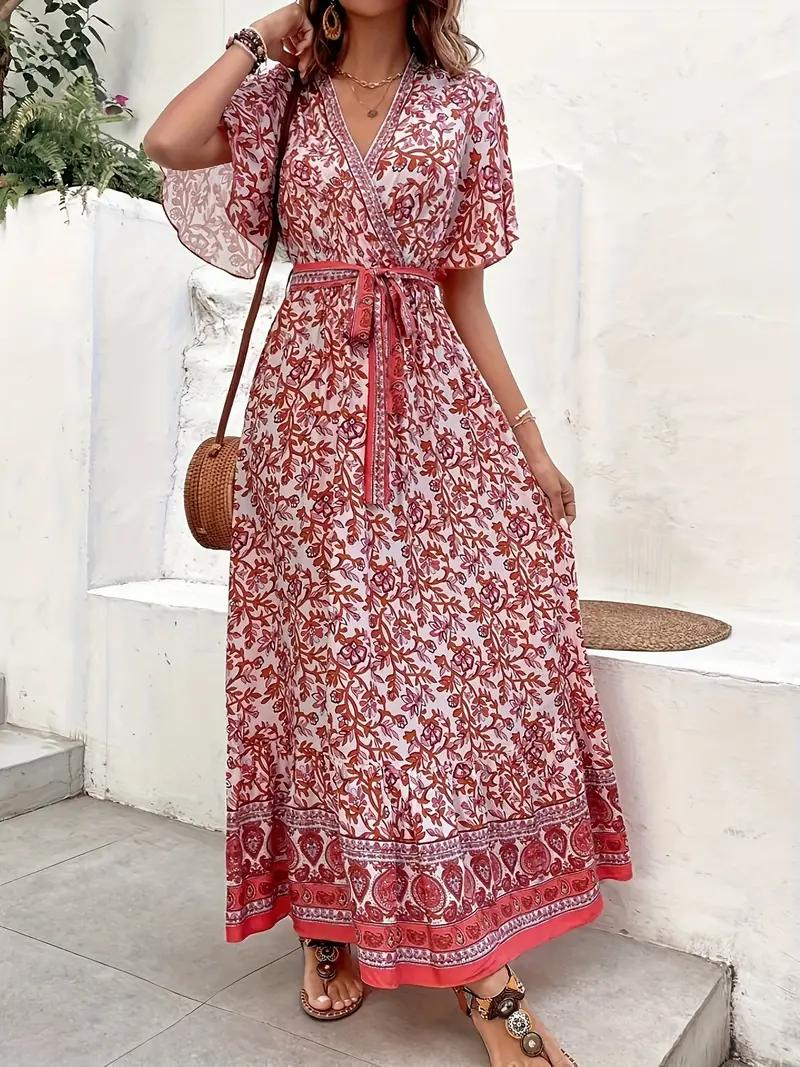 Boho Dress - Floral - Belted - Maxi Dress - Summer Dress-Fashion Nora