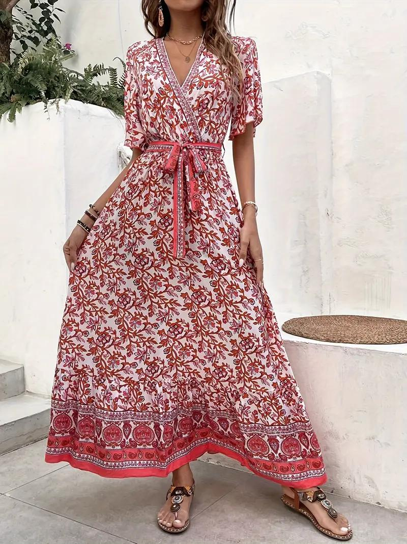 Boho Dress - Floral - Belted - Maxi Dress - Summer Dress-Fashion Nora