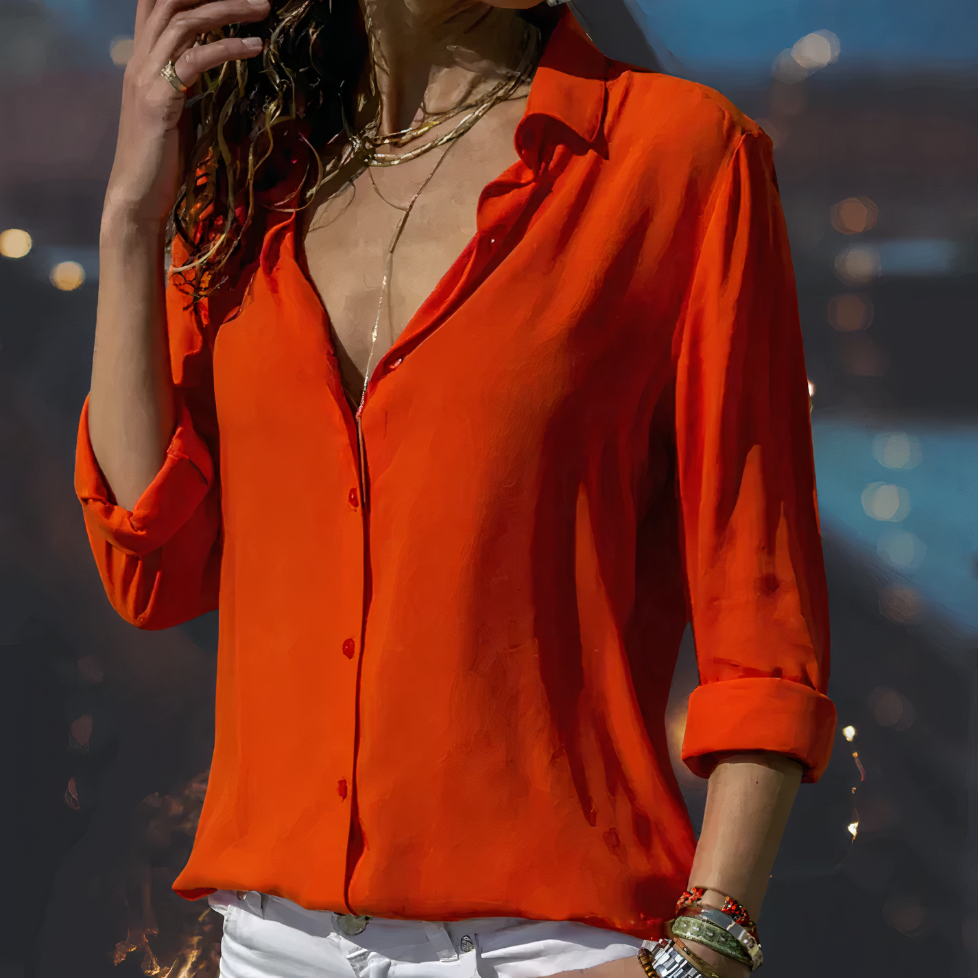 Button-Up Blouse | Loose Fit | Long Sleeve | Ladies Button-Up Shirt | Women's Blouse-Fashion Nora