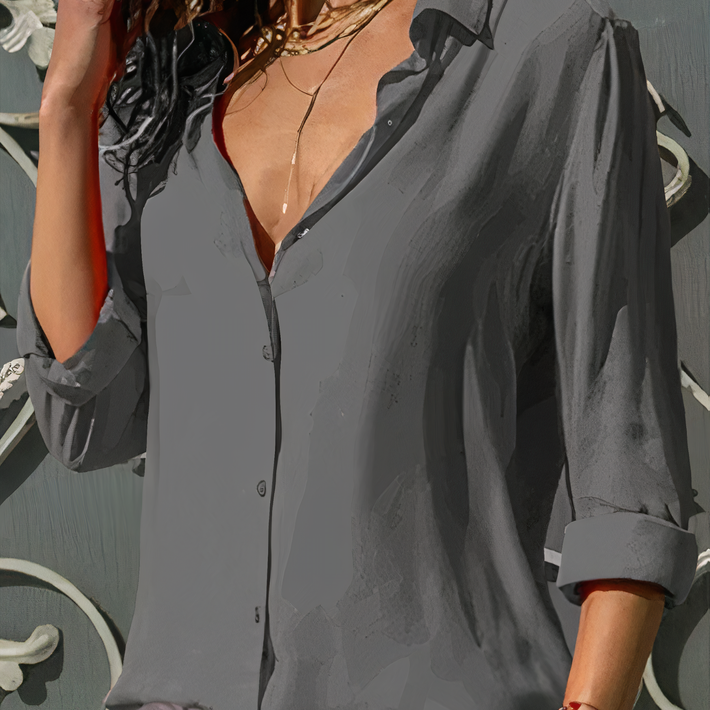 Button-Up Blouse | Loose Fit | Long Sleeve | Ladies Button-Up Shirt | Women's Blouse-Fashion Nora