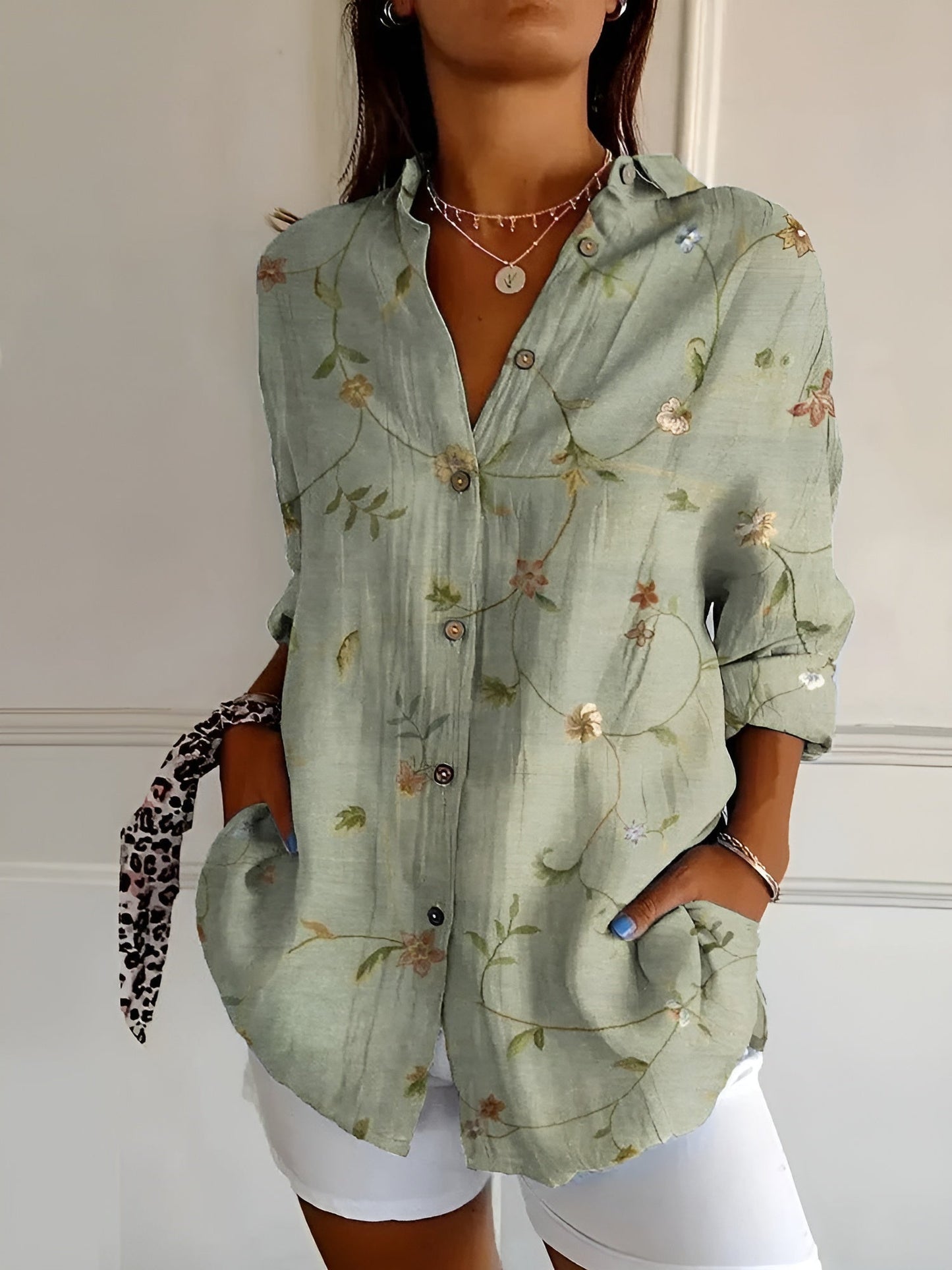 Button-Up Blouse | Printed | Loose Fit | Long Sleeve Blouse | Button-Up Shirts for Women-Fashion Nora