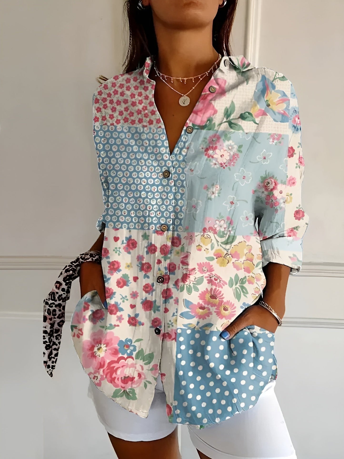 Button-Up Blouse | Printed | Loose Fit | Long Sleeve Blouse | Button-Up Shirts for Women-Fashion Nora