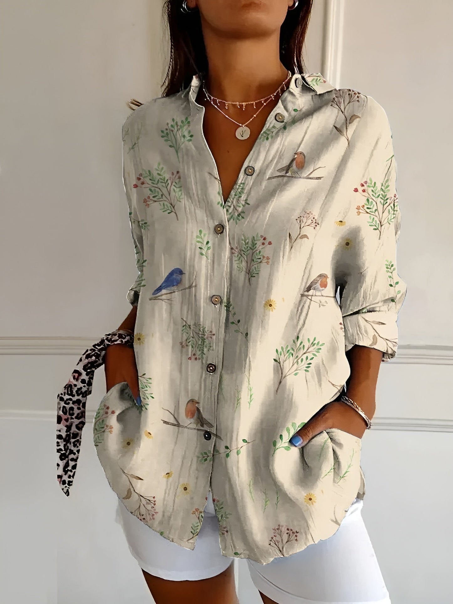 Button-Up Blouse | Printed | Loose Fit | Long Sleeve Blouse | Button-Up Shirts for Women-Fashion Nora