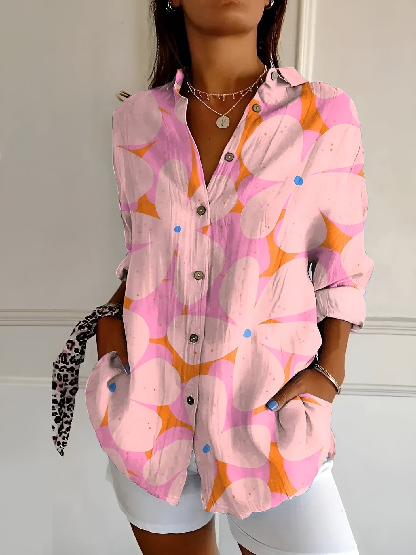 Button-Up Blouse | Printed | Loose Fit | Long Sleeve Blouse | Button-Up Shirts for Women-Fashion Nora