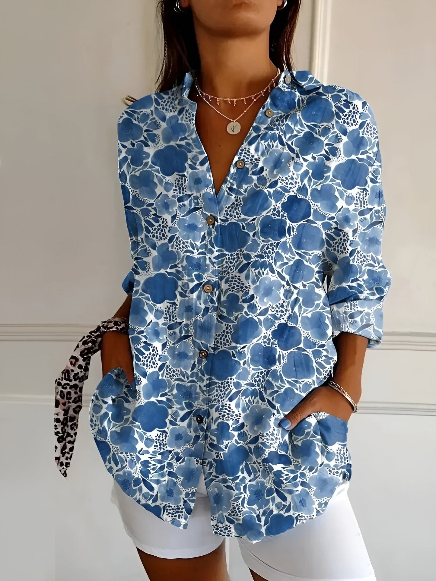 Button-Up Blouse | Printed | Loose Fit | Long Sleeve Blouse | Button-Up Shirts for Women-Fashion Nora