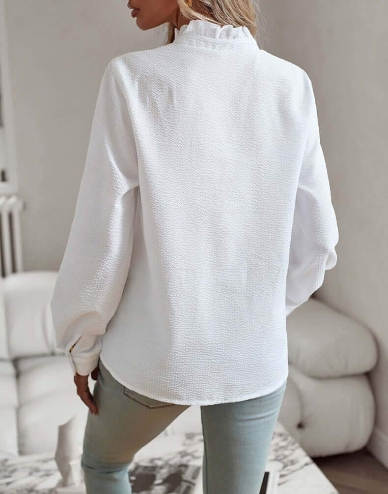 Button-Up Blouse | Striped | Long Sleeve | Ruffle Blouse | Button-Up Shirts for Women-Fashion Nora