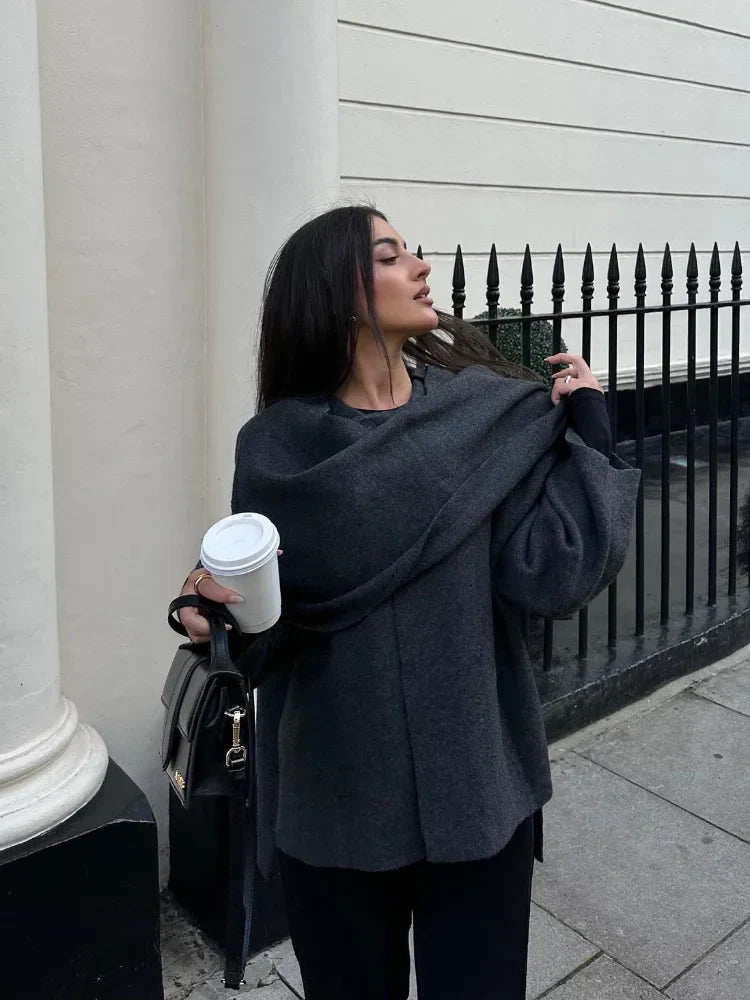 Cape Coat - Loose Fit - Woolen - Scarf Jacket - Women's Jacket-Fashion Nora