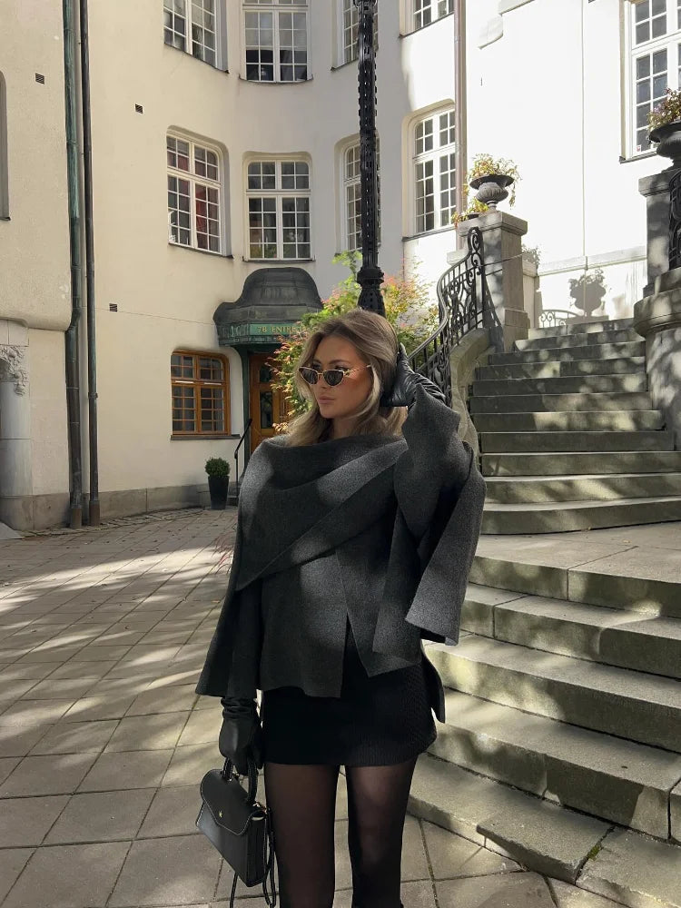 Cape Coat - Loose Fit - Woolen - Scarf Jacket - Women's Jacket-Fashion Nora