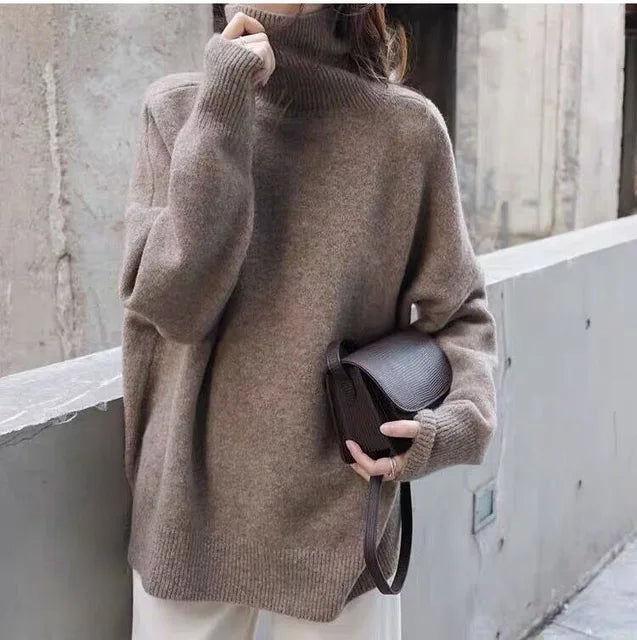 Cashmere Jumper - Knitted - Roll Neck - Turtleneck Jumper - Women's Knitwear-Fashion Nora
