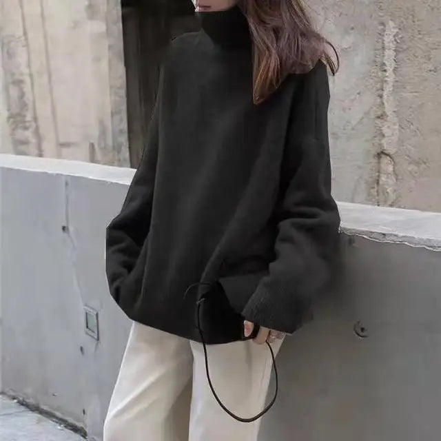 Cashmere Jumper - Knitted - Roll Neck - Turtleneck Jumper - Women's Knitwear-Fashion Nora