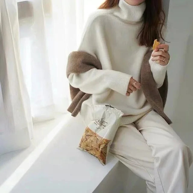 Cashmere Jumper - Knitted - Roll Neck - Turtleneck Jumper - Women's Knitwear-Fashion Nora