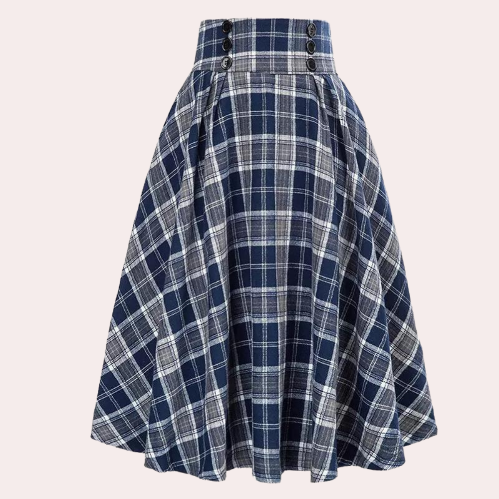 Checkered Skirt - Women's High Waisted Plaid Midi Bell Skirt-Fashion Nora