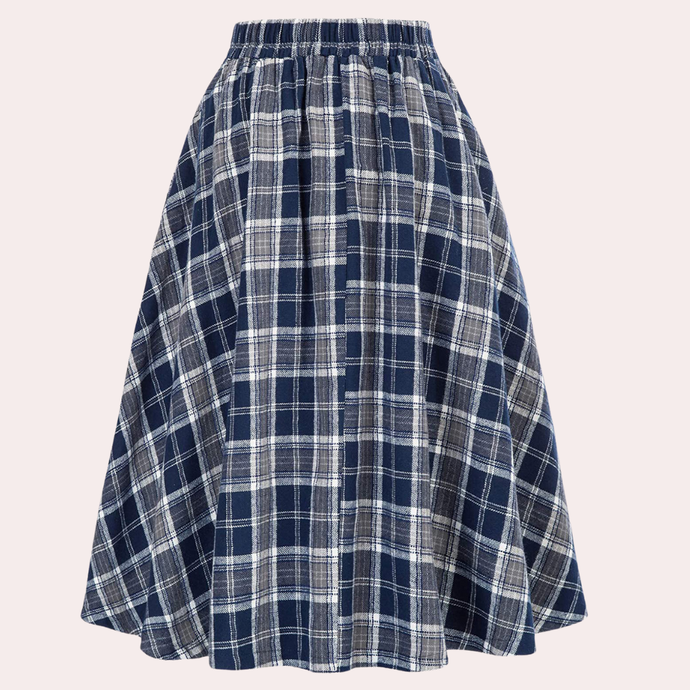 Checkered Skirt - Women's High Waisted Plaid Midi Bell Skirt-Fashion Nora