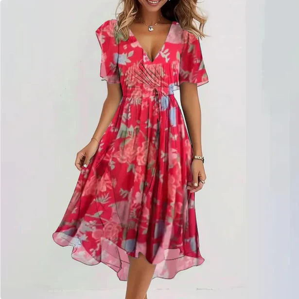 Chiffon Dress | V-Neck | Butterfly Sleeve | Midi dress | Elegant Dress-Fashion Nora