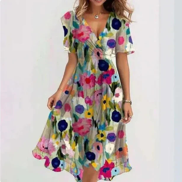 Chiffon Dress | V-Neck | Butterfly Sleeve | Midi dress | Elegant Dress-Fashion Nora