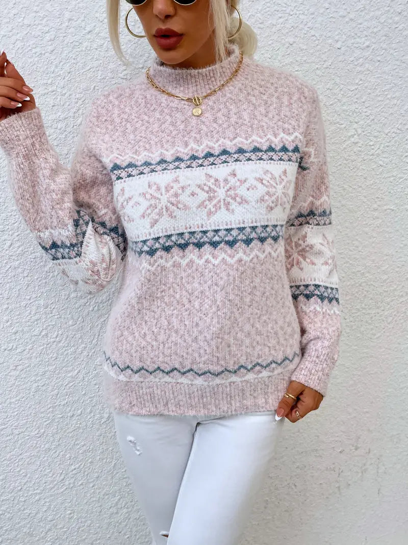 Christmas Jumper | High neck | Snowflake | Knitted Sweater | Women's Winter Clothes-Fashion Nora