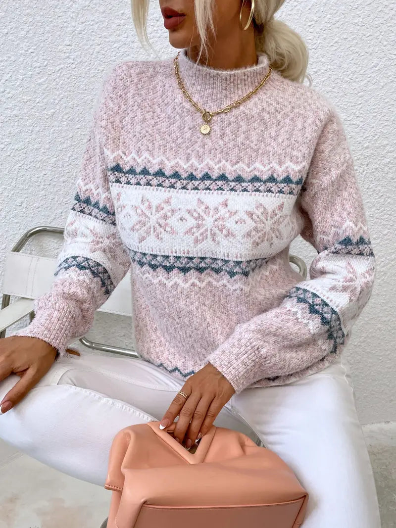 Christmas Jumper | High neck | Snowflake | Knitted Sweater | Women's Winter Clothes-Fashion Nora