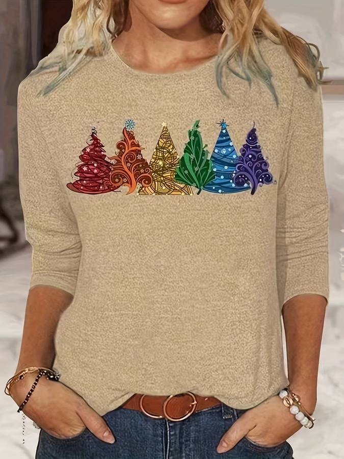Christmas Pullover - Women's Loose Fit Christmas Tree Long Sleeve Shirt-Fashion Nora