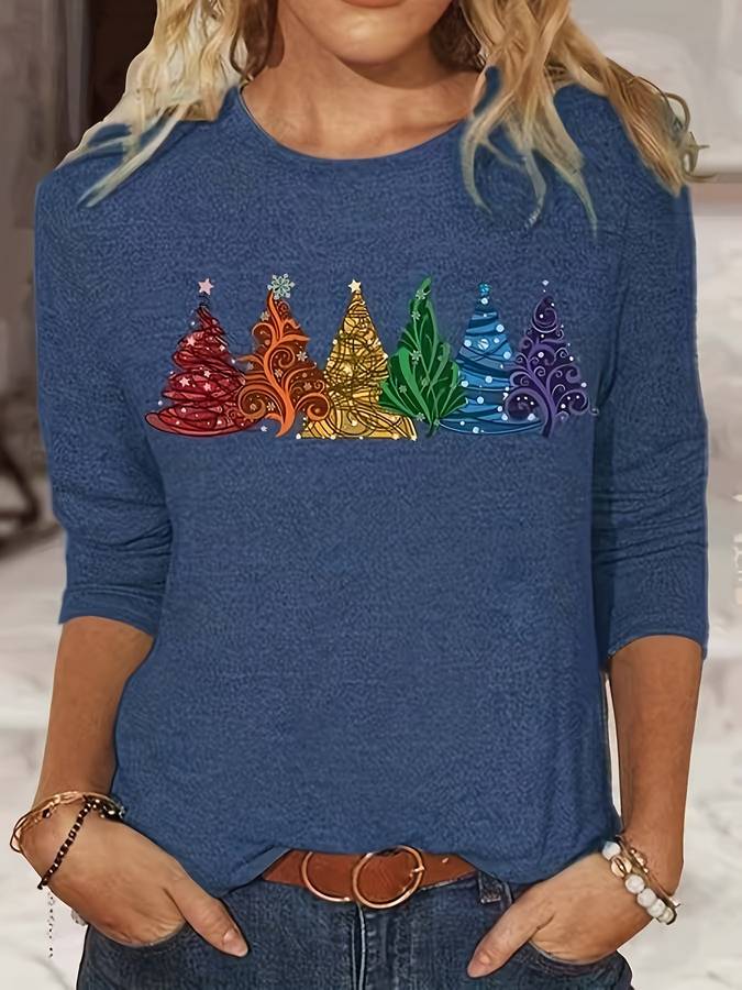 Christmas Pullover - Women's Loose Fit Christmas Tree Long Sleeve Shirt-Fashion Nora