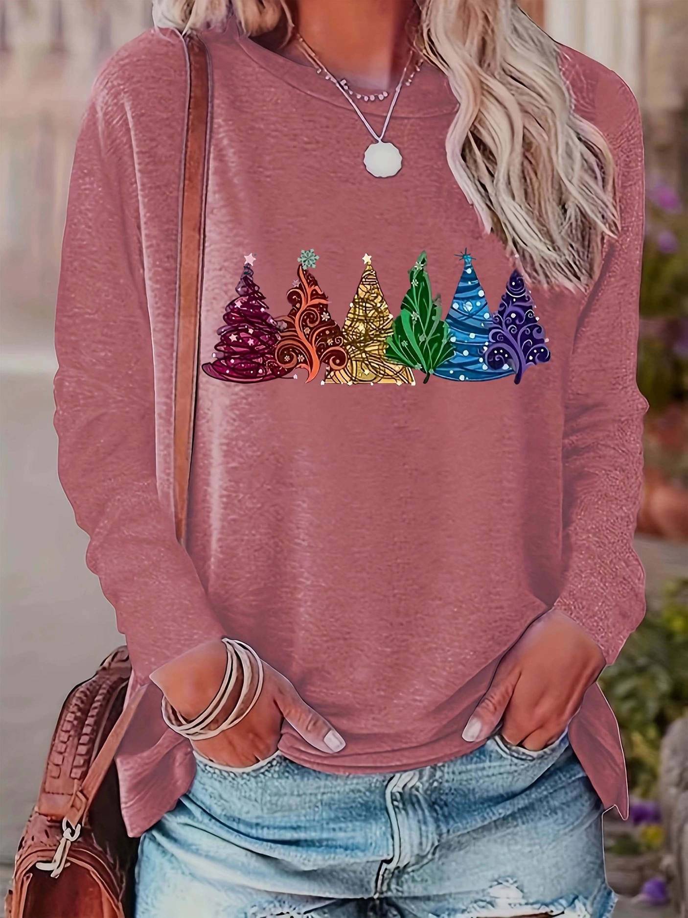 Christmas Pullover - Women's Loose Fit Christmas Tree Long Sleeve Shirt-Fashion Nora