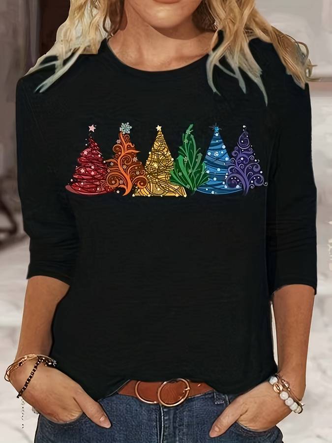 Christmas Pullover - Women's Loose Fit Christmas Tree Long Sleeve Shirt-Fashion Nora