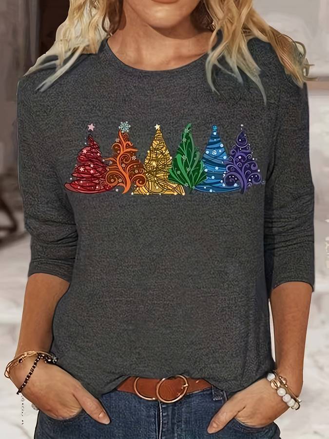 Christmas Pullover - Women's Loose Fit Christmas Tree Long Sleeve Shirt-Fashion Nora