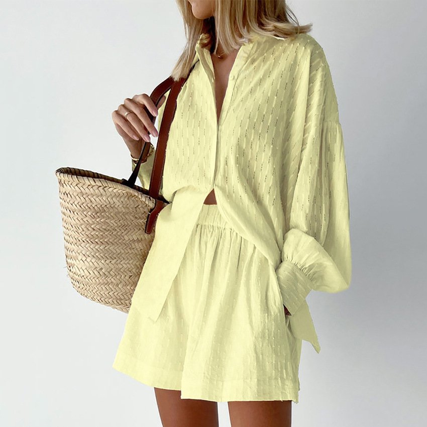 Co-Ord Set - Button-Up - Shorts - Summer Clothes - Women's Two-Piece Set-Fashion Nora