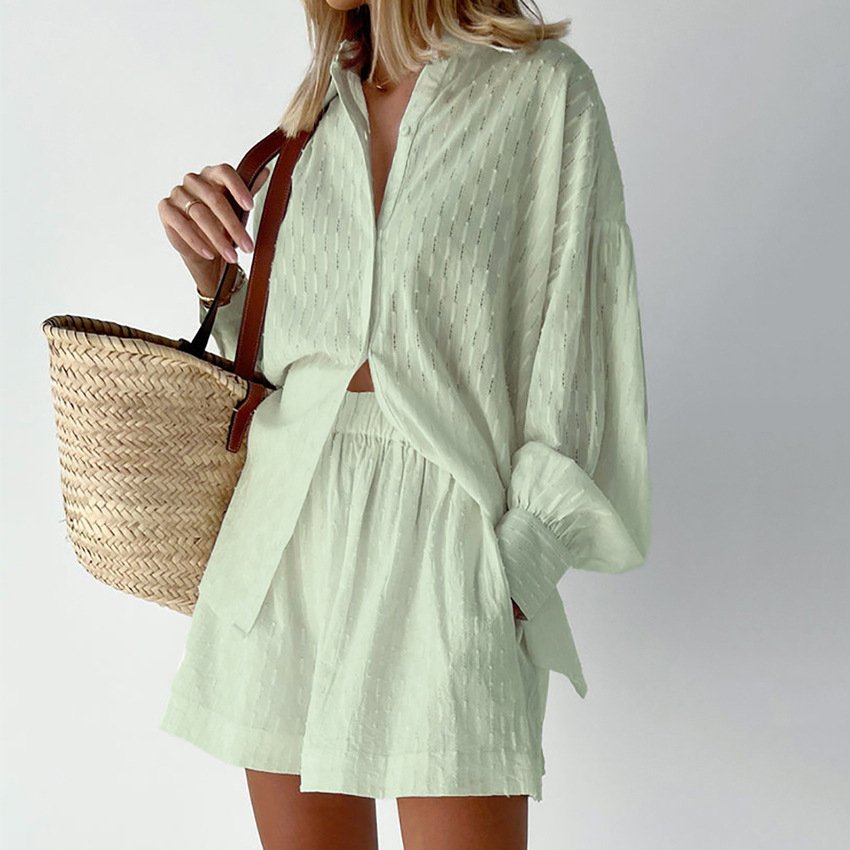 Co-Ord Set - Button-Up - Shorts - Summer Clothes - Women's Two-Piece Set-Fashion Nora