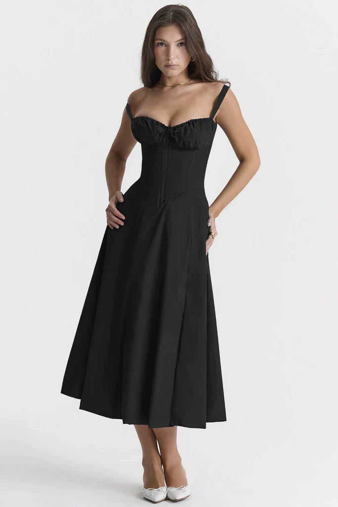 Corset Dress - Sleeveless - Slit - Midi Dress - Summer Dress-Fashion Nora