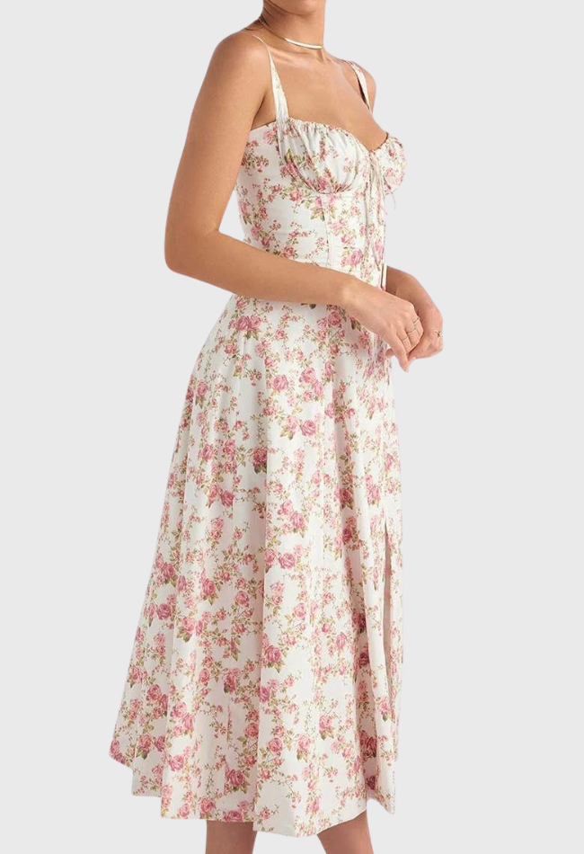 Corset Dress - Sleeveless - Slit - Midi Dress - Summer Dress-Fashion Nora